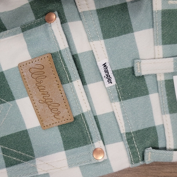 Wrangler Wrock 672 Gingham Kick Flare Green Plaid Checkered Pants Size W25 - Picture 6 of 13